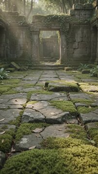 Sunlight filters through ancient stone ruins