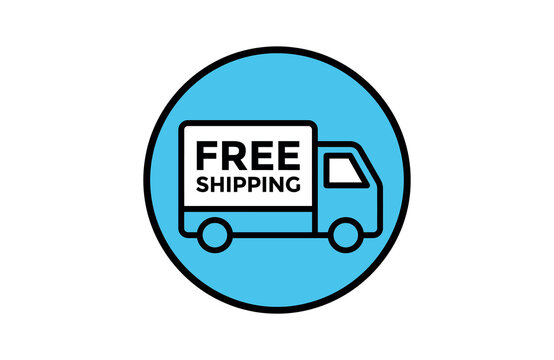 Blue circular icon with delivery truck and free shipping text for logistics and online delivery