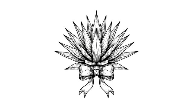 Black and white illustration of a stylized agave plant with sharp pointed