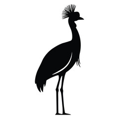 Naklejka premium Grey crowned crane standing in profile is depicted as a black silhouette