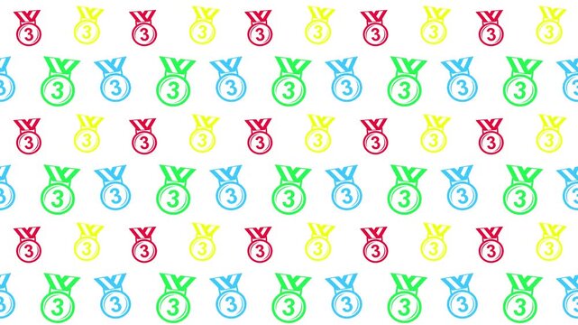 Colorful Third Place Medal Pattern Seamless Vector Illustration 4k Motion Loop