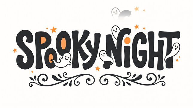Spooky Night Halloween Vector Illustration with Ghosts and Stars for Festive Designs