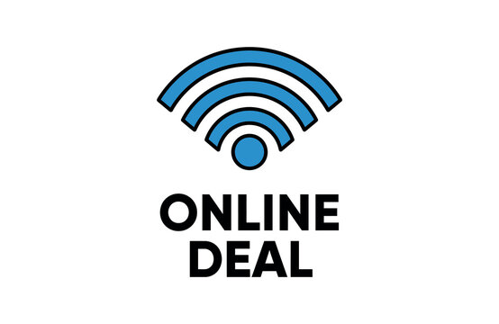 Blue online deal graphic with wi-fi signal icon and black text wi fi icon internet sign isolated