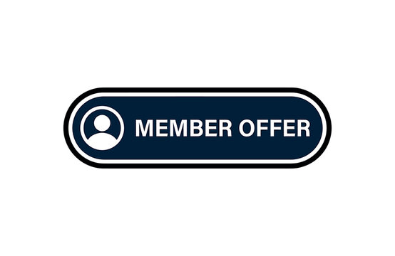 Dark blue member offer pill shaped graphic with user icon profile badge pill tag retail label