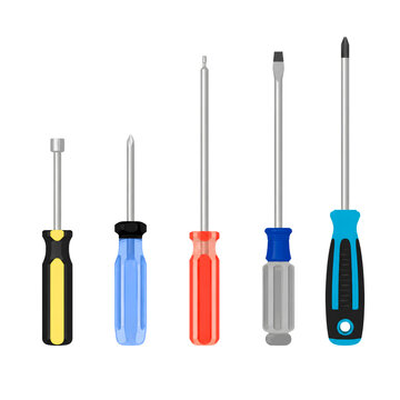 Set of diverse screwdrivers and hand tools vector illustration isolated on white background