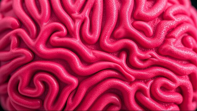 Close-up of a bright pink, textured brain model