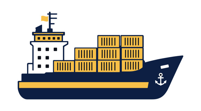 Cargo ship with stacked containers at sea