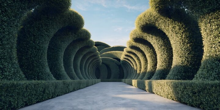 Garden hedge tunnel design green park path.