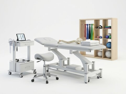 Physical therapy back examination in a therapy clinic setting with patient and therapist