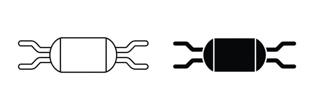 Fuse component icon set featuring cylindrical electrical fuses in outline and solid styles for electronics, electrical engineering and circuit designs.