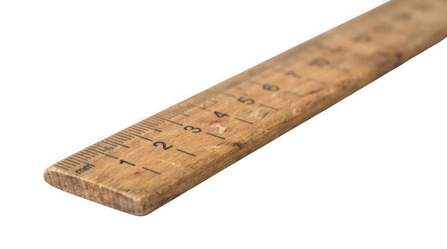 Wooden ruler showing measurement marks in soft studio light isolated on transparent background