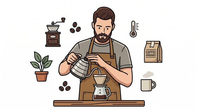 Bartender pouring coffee from chemex brewer