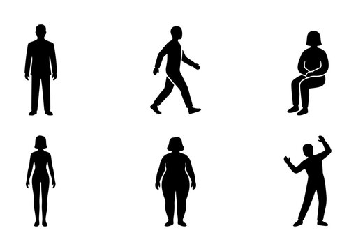 Diverse Human Silhouettes, People Icons Set, Body Type Variety, Simple Vector Graphics