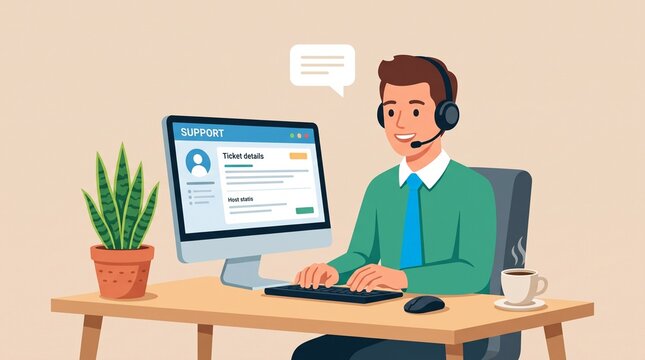 Professional man working on customer support chat
