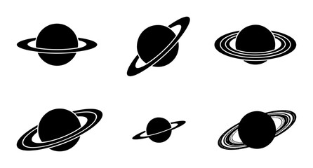 Saturn Planet Icons, Space Celestial Body Symbols, Cosmic Ringed Globe Graphics, Astronomy Vector Set © Tanver