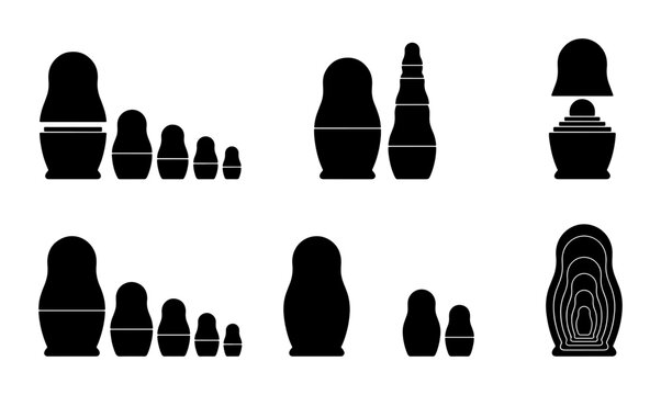 Matryoshka Dolls Vector Icons, Russian Nesting Dolls Set, Traditional Folk Art Symbols
