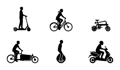 Urban Mobility Icons: Electric Scooter, Bicycle, Cargo Bike, Unicycle, Scooter, Foldable Bike © Imran