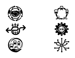 Fototapeta premium Sustainable Transport Icons, Eco-Friendly Mobility Symbols, Public Transit Network Graphics