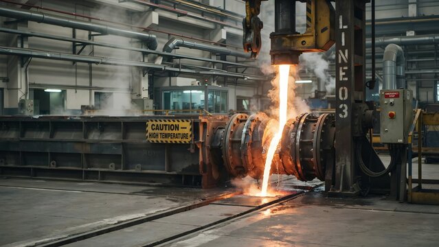 Molten Metal Pouring Process in Industrial Foundry Machine Shop