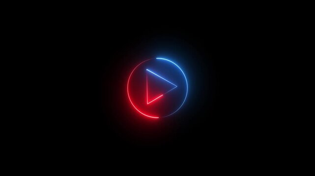 Neon glowing Play button animation on black background. Play button icon neon animation. Music play button icon animation. 4k motion video.