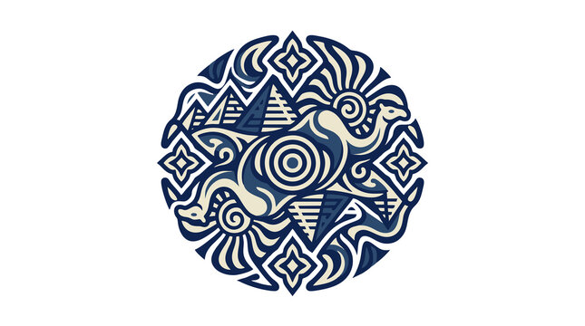 Circular egyptian themed heritage pattern featuring pyramids and camel silhouette