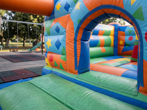 Vibrant bouncy castle with archway entrance