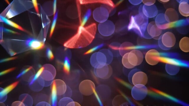 Abstract Prism Light Leak with Rainbow Flares and Colorful Bokeh Background
