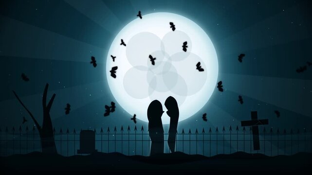 Abstract Gothic Romance Moonlight Silhouette Widescreen Loop Seamle...