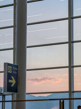 Airport Terminal Window Overlooking Soft Evening Sunset Sky
