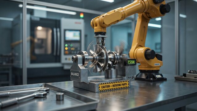 High-Tech Industrial Robotics in Precision Parts Balancing Facility