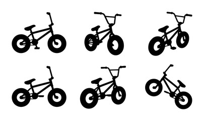 Fototapeta premium BMX Bicycle Silhouettes, Freestyle Bike Icons, Action Sport Vector Graphics, Cycling Set