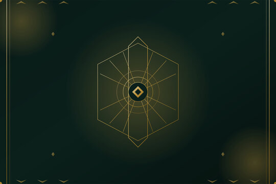 Art deco luxury background with gold geometric sunburst pattern on emerald
