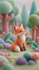 Naklejka premium Cute felt fox in whimsical forest, perfect for mobile wallpaper.