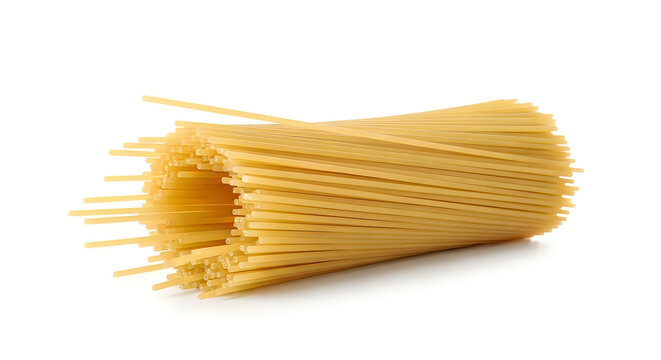 A bunch of raw dry spaghetti pasta noodles lying on a flat surface ready for cooking in the kitchen