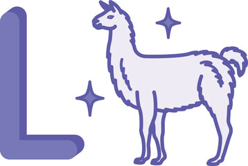 Naklejka premium Purple Letter L and Llama. Vector Illustration. English Letter for Preschoolers with a Picture. Education and Learning Concept