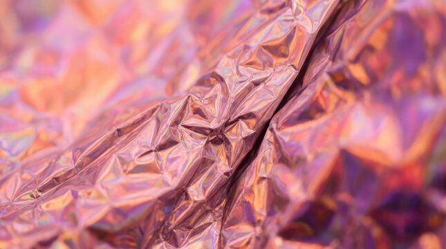 Iridescent pink foil texture background creates vibrant holographic reflections suitable for modern creative design projects abstract luxury gift wrapping and glamorous branding.