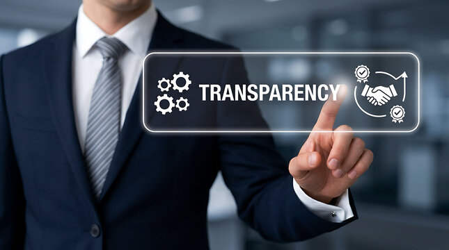 Businessman touching transparency interface for corporate trust and compliance