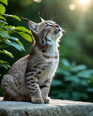 Obraz premium A Balkan lynx genetic hybrid experiment fantasy animal, fictional species kitten in a floating stone labyrinth
