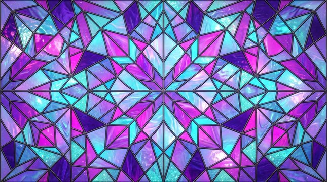 Vibrant Cyberpunk Stained Glass Mosaic Backgrounds Set in Magenta Pink and Neon Cyan Blue Geometric Patterns