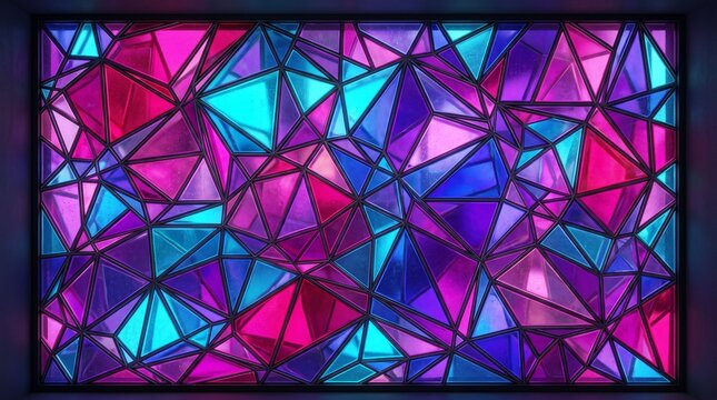 Vibrant Cyberpunk Stained Glass Mosaic Backgrounds Set in Magenta Pink and Neon Cyan Blue Geometric Patterns