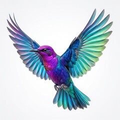 Fototapeta premium Iridescent multi-colored bird soaring with wings spread