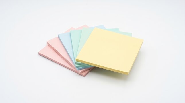 Fan of Colorful Pastel Sticky Notes Isolated on Plain White Background.