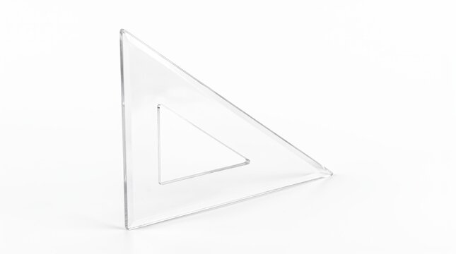 Clear Transparent Plastic Triangle Ruler Drafting Tool Isolated on White Background.