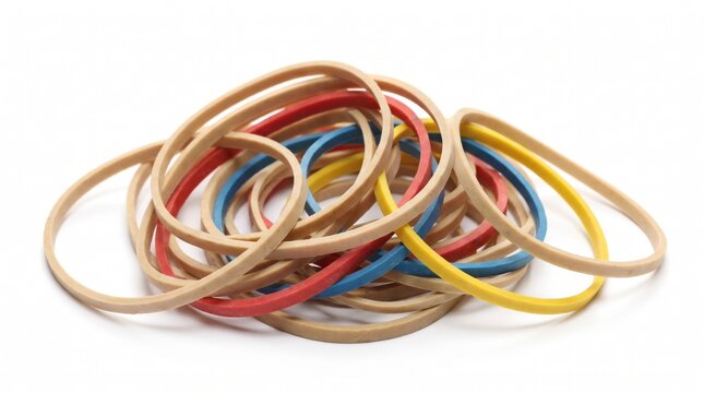 Pile of colorful rubber elastic bands isolated on a white background.