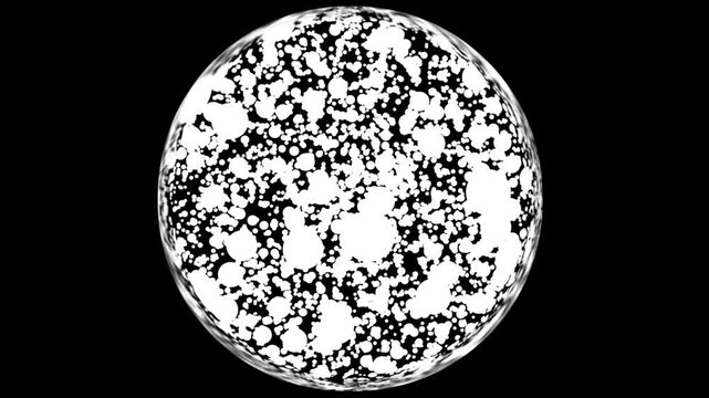 Abstract black and white ink diffusion in circular sphere motion background, liquid