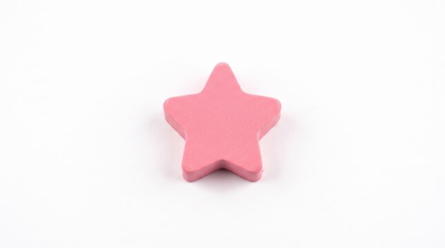 Pink star shaped wooden toy piece isolated on a clean white background.