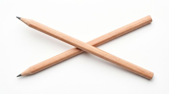 Two wooden graphite pencils crossed on a plain white background.