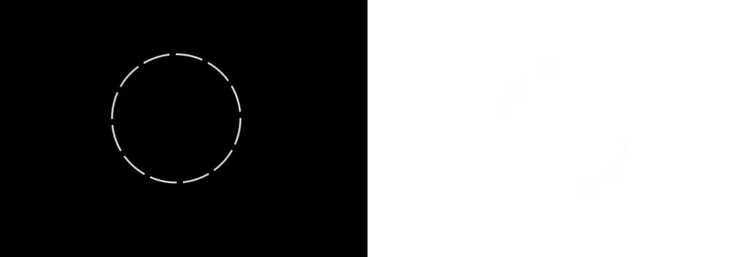 A simple dashed circle shape design shown in both black and white colors for creative graphic projects and minimal ui interface design elements