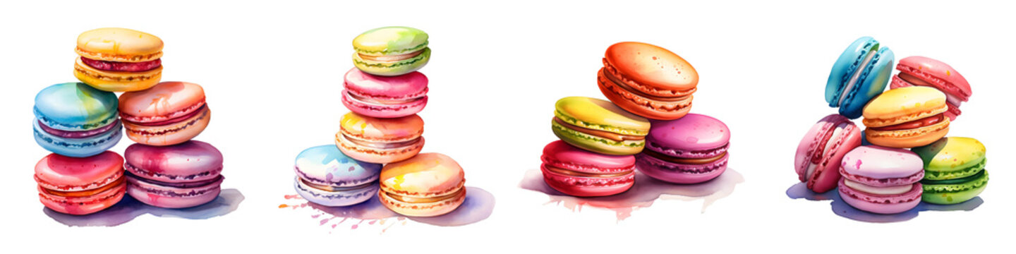 stacks of colorful macarons on a black background create a whimsical and delicious scene