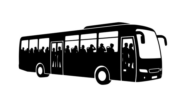 Crowded Public Transit Bus with People Passenger Silhouette Vector